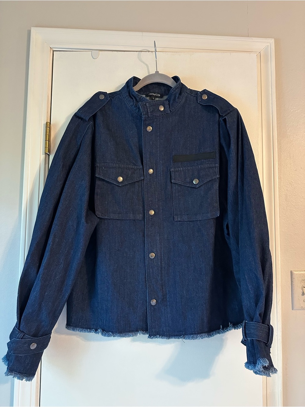 Dark Blue Denim Military-Style Women's Jacket